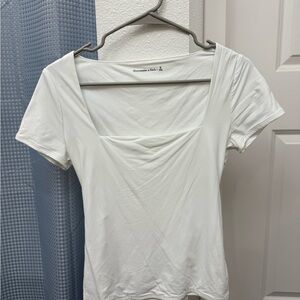 Abercrombie & Fitch White Ruched Short Sleeve Blouse